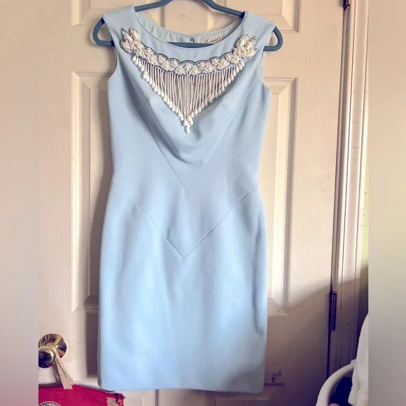 Sydney North Beckman’s vintage baby blue wiggle dress beaded neckline - Picture 1 of 14